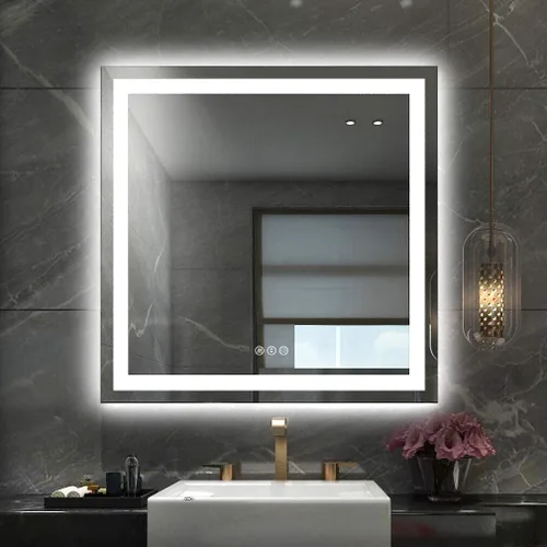 Miniatura 47 de Amorho Espejo de baño LED de 24 x 32 pulgadas con luces, iluminación frontal y retroiluminación, regulable continuamente, antiniebla, vidrio Frente