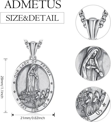 Miniatura 2 de ADMETUS Collar de plata de ley 925 con diseño de santo patrón, collar de amuleto, joyería de cruz para hombre con cadena Rolo de 0.098 in, 22
