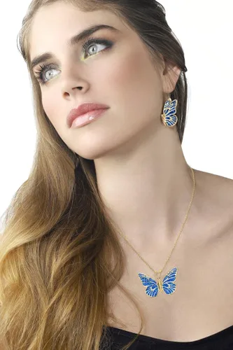 Miniatura 2 de Collar de plata de ley 925 chapado en oro grande de mariposa para mujer colorido hecho a mano arcilla de polímero colgante hecho a mano, cadena