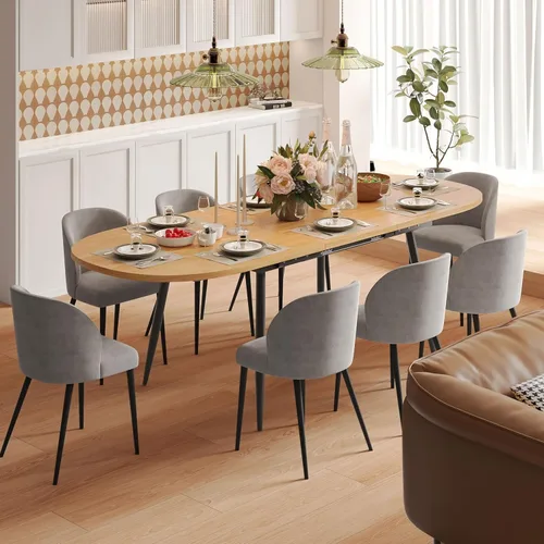 Miniatura 2 de Mesa de comedor extensible de 75 x 32 pulgadas, mesa ovalada de madera con patas de metal, ahorro de espacio, extensible de 59 a 75 pulgadas