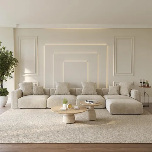 Miniatura 51 de WJShome Cloud Couch Sofá Seccional Modular, Sofá en Forma de L de 102 pulgadas con Otomana, Sofá de Pana Beige de 3 Asientos, Sofá Seccional