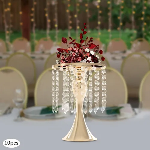 Miniatura 6 de Juego de 10 portavelas de metal dorado de 10.2 pulgadas de alto, florero, arreglo floral, candelabro, candelabro, portavelas para bodas, fiestas