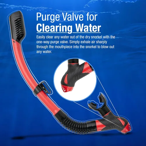 Miniatura 4 de Kraken Aquatics Snorkel seco Equipo de esnórquel profesional de calidad con válvula superior seca, cómoda boquilla de silicona y válvula de purga