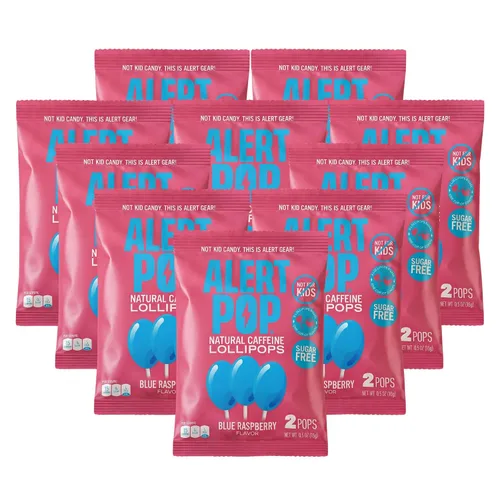 Miniatura 10 de Alertpop - Paletas de cafeína natural, caramelo sin azúcar de frambuesa azul con cafeína natural, sin derretimiento, sin derrames, para llevar, sin