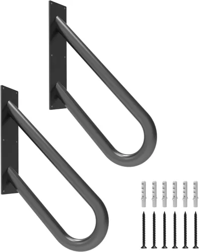 Miniatura 10 de Pasamanos para escalones al aire libre, montaje en pared, barandillas para 1-3 escalones, pasamanos en forma de U con acabado negro mate, pasamanos
