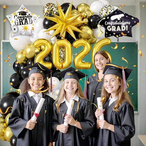 Miniatura 6 de Kit de Arco de Globos Paready Graduación 2025, 120 Piezas de Arco de Globos Graduación Negro y Dorado, Globos de Confeti Negro y Dorado Metálicos