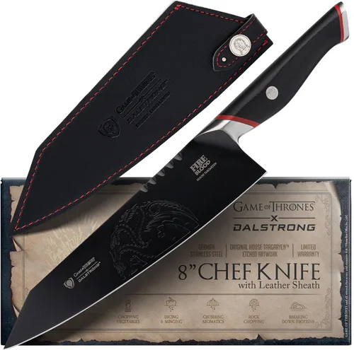 Dalstrong Cuchillo de chef de 8 pulgadas, cuchillo Game of Thrones™ - House Targaryen™ Edition - Acero alemán de primera calidad - Mango profesional