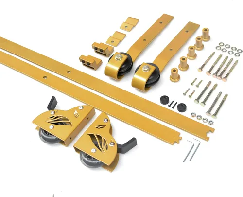 Miniatura 3 de DIYHD Kit de herramientas de escalera deslizante de 5 pies, sistema de pista rodante con rodillos de suelo de frenado, acabado dorado, escalera