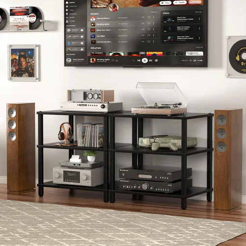 Miniatura 4 de Soporte para reproductor multimedia AV de 3 niveles, gabinete estéreo, gabinete estéreo moderno, estante de consola de juegos, soporte de TV
