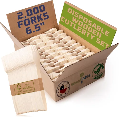 Miniatura 14 de Juego de cubiertos de madera desechables – 100% compostable para el hogar – 100 tenedores de 6.5 pulgadas, utensilios de bambú alternativos