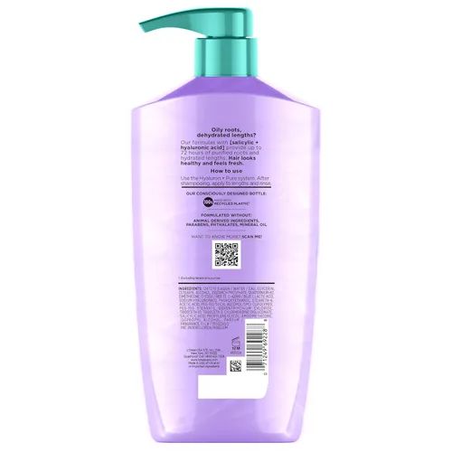Miniatura 10 de L'Oreal Paris Elvive Hyaluron + Pure 72H Acondicionador rehidratante para cabello graso, acondicionador para cabello con ácido salicílico y ácido