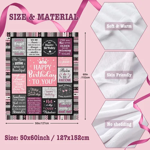 Miniatura 6 de Ivivis Regalos de cumpleaños para mujeres y niñas, manta de tiro 60"X50", decoraciones de feliz cumpleaños para mujer, regalos para cumpleaños