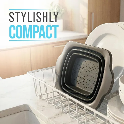 Miniatura 2 de Comfify Colador sobre el fregadero con asas, elegante colador de cocina de plástico negro para pasta, verduras y frutas, diseño que ahorra espacio