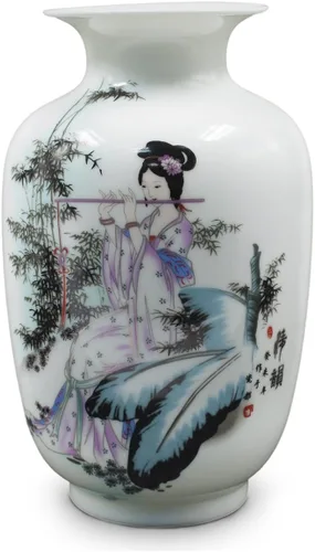 Miniatura 10 de Dahlia Famille - Florero de rosa, hecho a mano, porcelana china, pájaros en peonía, forma de botella china de 8.5 pulgadas