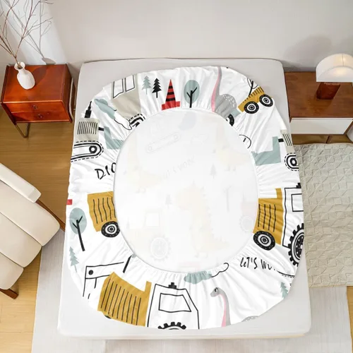 Miniatura 3 de Feelyou, juego de sábanas ajustadas con temática de construcción, niños, dinosaurios de dibujos animados, juego de ropa de cama para niños, Multi 37
