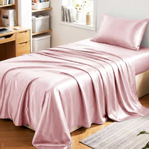 Miniatura 38 de CozyLux Sábanas de satén tamaño King – Juego de sábanas de 4 piezas color rosa con microfibra sedosa, 1 sábana bajera de bolsillo profundo, 1 sábana