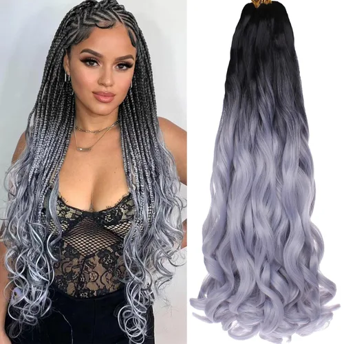 Miniatura 50 de COOKOO 9 paquetes de cabello rizado francés trenzado de 18 pulgadas, suave y flexible, cabello trenzado de alta calidad, rizos franceses, extensión
