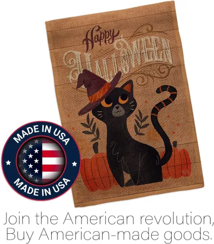 Miniatura 5 de Breeze Decor Juego de bandera de arpillera de gato brujo, decoración de calabaza, decoración de calabaza para otoño, Halloween, Halloween, bruja