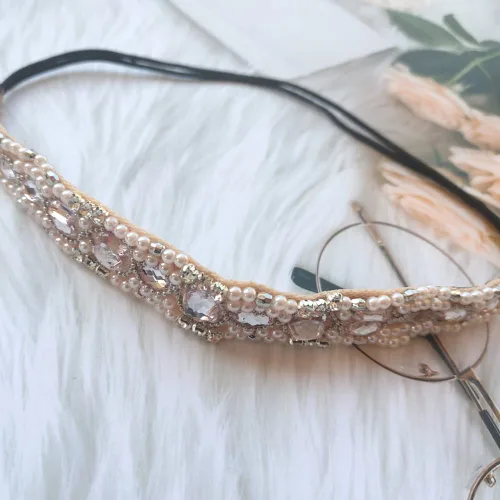 Miniatura 4 de Honkenda Diademas hechas a mano con diamantes de imitación de cristal para mujer, diseño bohemio, elástico, a la moda, bandas para el cabello