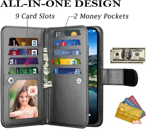 Miniatura 2 de Funda tipo cartera para iPhone 15 Pro, funda para iPhone 15 Pro, funda de piel sintética con soporte para tarjetas de crédito