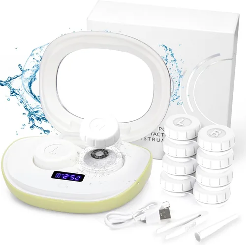 Limpiador de lentes de contacto, máquina de limpieza ultrasónica portátil de lentes de contacto con cargador USB, pantalla de temporizador LED y kit