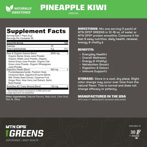 Miniatura 3 de MTN OPS Super Greens Daily Superfood Blend naturalmente endulzado con fruta de monje apoyo inmune y digestivo Verdes ricos en clorofila, polvo