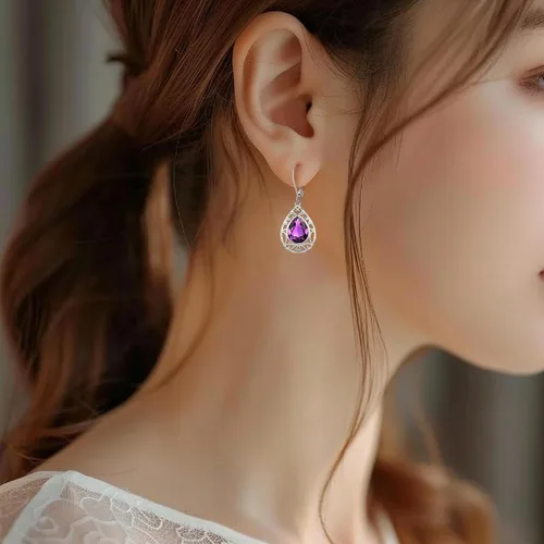 Miniatura 224 de Aretes colgantes de plata de ley con diseño de árbol de la vida, flor, abeja, animales, gato, colibrí, piedra lunar, turquesa, aretes con cierre