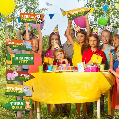 Miniatura 4 de Hooqict 20 piezas de señal de fiesta safari para bienvenida a la fiesta temática de safari en la selva, señales direccionales, decoraciones