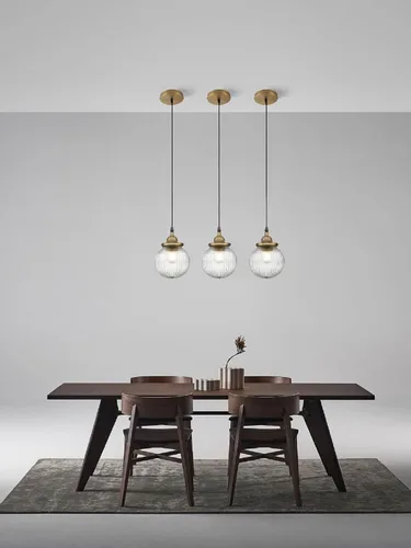Miniatura 8 de Yosoan Lámpara colgante vintage de 1 luz, lámpara colgante de cocina, con cable individual, de lujo, retro, texturizada, a rayas, redonda, pantalla
