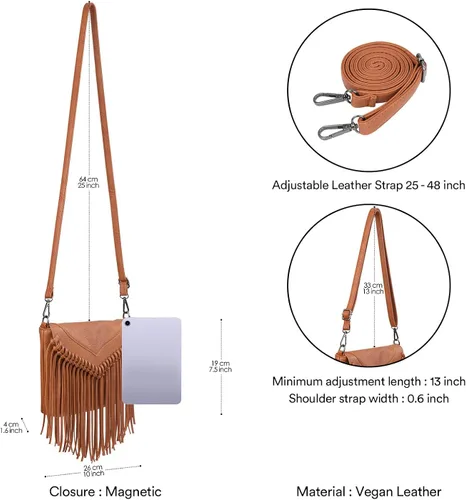 Miniatura 3 de HDE - Bolso de piel sintética para mujer, diseño de flecos
