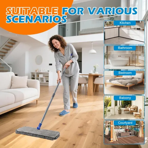 Miniatura 7 de Masthome Trapeador abatible de doble cara, mopa de microfibra húmeda y seca con 4 almohadillas y raspador, giratorio de 360° para limpieza de madera