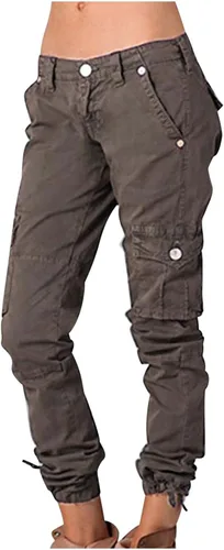 Pantalones cargo para mujer, de tiro medio, con bolsillos, holgados, ligeros, holgados, para senderismo, a la moda, estilo novio, ropa de calle