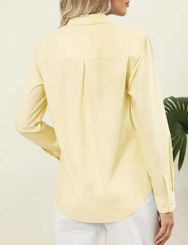 Miniatura 6 de LOMON Camisa de Botones para Mujer Tops de Primavera Verano Manga Larga Negocios Elegante Casual Blusas con Cuello Conjuntos de Trabajo Ropa