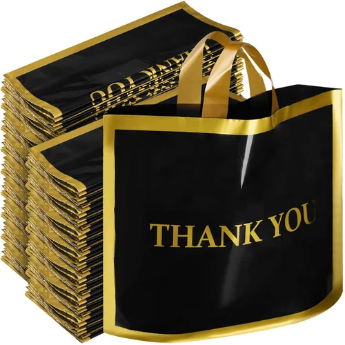 Sweetude 200 bolsas de plástico negras de agradecimiento con asa de 12 x 15 pulgadas, bolsas de mercancía para tiendas de regalos de pequeñas Negro