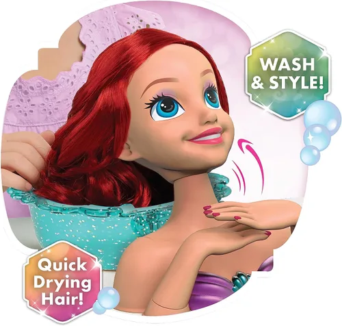 Miniatura 3 de Disney Princess Shimmer Spa Ariel - Cabezal de peinado de 8 pulgadas, 20 piezas, pelo rojo, juego de simulación, juguetes para niños a partir de 3
