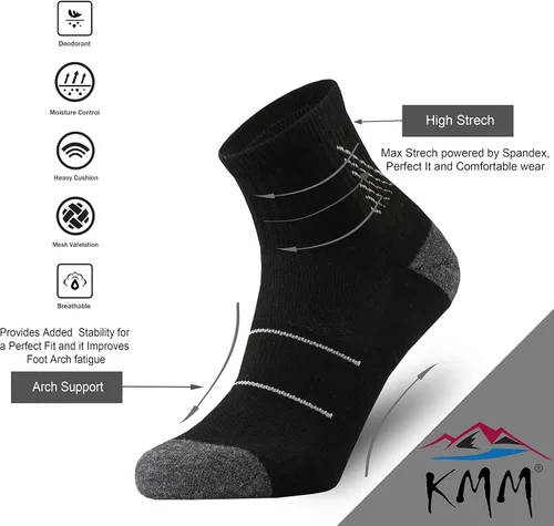 Miniatura 2 de KMM Calcetines tobilleros de lana merino de corte bajo para hombre, ligeros, con un cuarto de amortiguación, anti ampollas, senderismo, senderismo