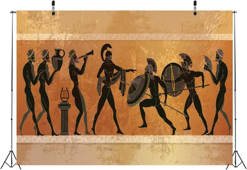 Miniatura 3 de Telón de fondo de tela de 5 x 3 pies, fondo de guerrero de la antigua Grecia antigua, mitología griega, figura negra, figuras de guerreros