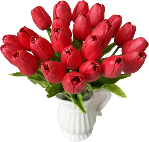 Miniatura 13 de UKELER Tulipanes artificiales a granel, 24 piezas de corona de bricolaje de tacto real, flores de tulipán artificiales para el hogar, cocina, boda