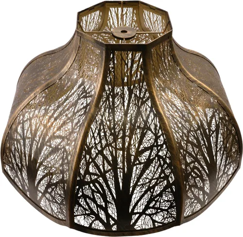 Miniatura 9 de Pantalla de metal grande con diseño de bosque grabado, 5.32 x 13 x 9.5 pulgadas, 8 pétalos, forma de loto, se adapta a lámpara de pie, lámpara