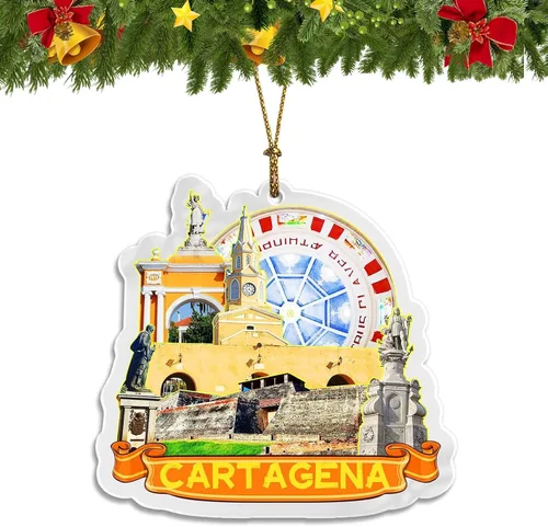 Caragena Colombia - Adorno de Navidad acrílico para árbol de Navidad, decoración clásica de recuerdo de viaje, colección de regalo -1045