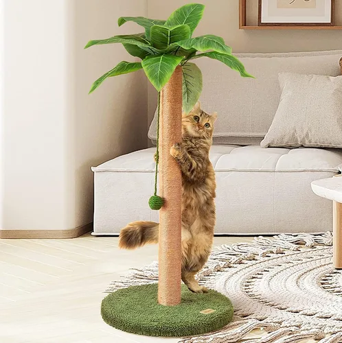 Miniatura 9 de Meowoou Rascador para gatos con juguete interactivo con bola colgante para gatitos de interior, base de 2 capas, pista de bola de madera, poste