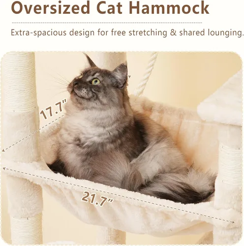 Miniatura 4 de Heybly Árbol para gatos resistente, torre de 64.2 pulgadas de alto para gatos grandes de interior con estructura ampliada, muebles para gatos
