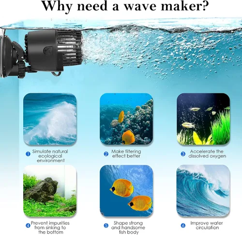 Miniatura 2 de AQQA Fabricante de ondas de acuario, 3 W/5 W/10 W/15 W con ventosa para tanque de peces bomba de potencia única, bomba de circulación sumergible