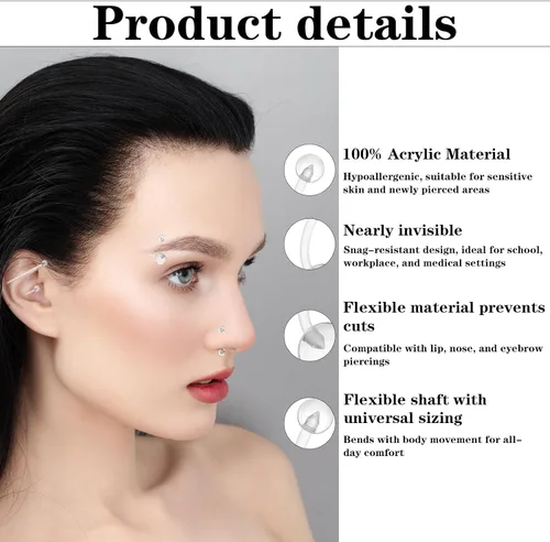 Miniatura 3 de 36 piezas de retenedores transparentes para cirugía, trabajo de plástico Bioflex, anillos de nariz, anillos para vientre, tabique, cejas, labios