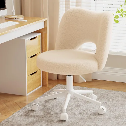 DurayLoly Silla de tocador con ruedas sin brazos, linda silla de tocador con respaldo, silla de escritorio ultra-plush de felpa linda, silla de