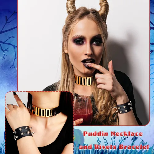 Miniatura 2 de YANCHUN Gargantilla Puddin para mujer, pulsera de cuero con pinchos, accesorios de disfraz de Halloween