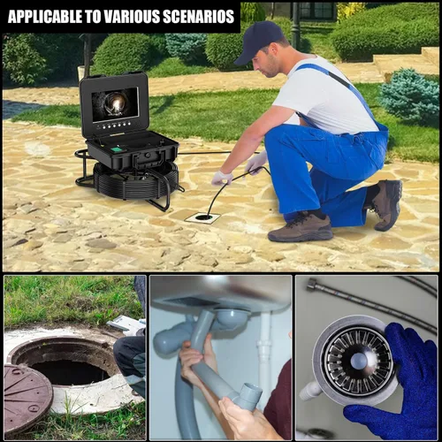Miniatura 7 de Cámara de alcantarillado autonivelante de 165 pies/164.0 ft, transmisor integrado de 512 Hz, monitor HD 1080P de 10.1 pulgadas, impermeable IP68