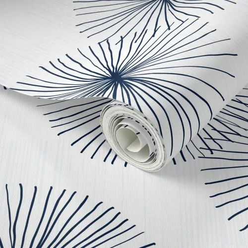 Miniatura 2 de Peel & Stick Wallpaper 3ft x 2ft - Mid Century Midcentury Modern Dandelions White Navy Circle Minimalist Mod Neutral Custom Removable Wallpaper by