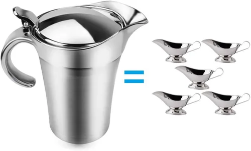 Miniatura 2 de ShineMe Jarra de acero inoxidable para salsa de barco con tapa, 16 onzas con aislamiento de doble pared para mantener la salsa caliente
