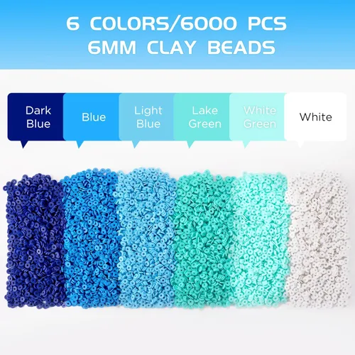 Miniatura 2 de 6000 piezas de cuentas de arcilla azul para hacer pulseras, cuentas Heishi de arcilla polimérica Funtopia, cuentas de disco planas redondas de 1.